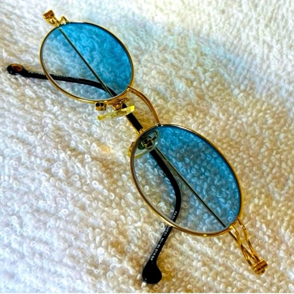 VERY RARE Authentic Gucci Coogi Brand Name Gold Metal Frame Blue Tint Sunglasses - Picture 3 of 14